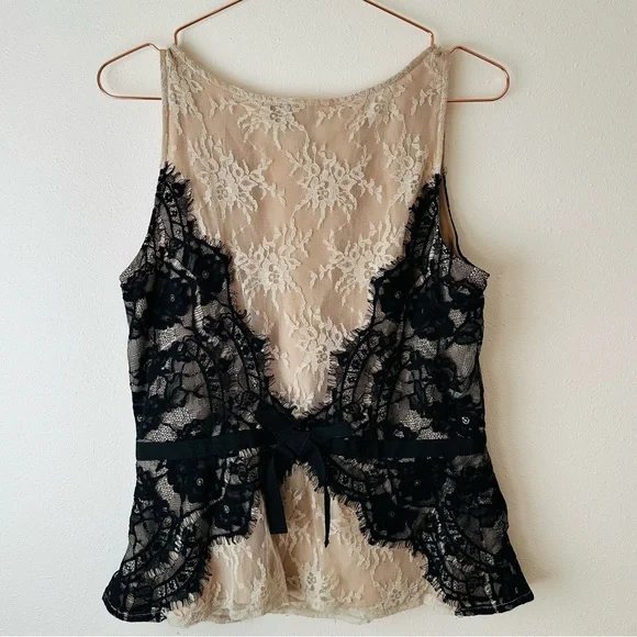 Ann Taylor LOFT Blouse Nude Eyelash Lace Ribbon Tie Peplum Tank Top - Picture 8 of 9
